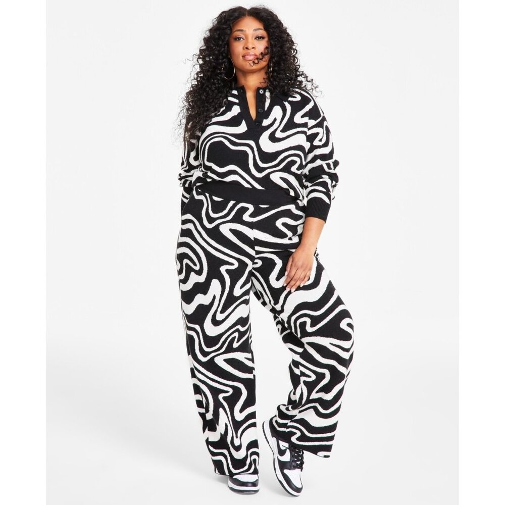Nina Parker Trendy Plus Size 3X Pull-On Swirl Knit Pants Black MSRP $89